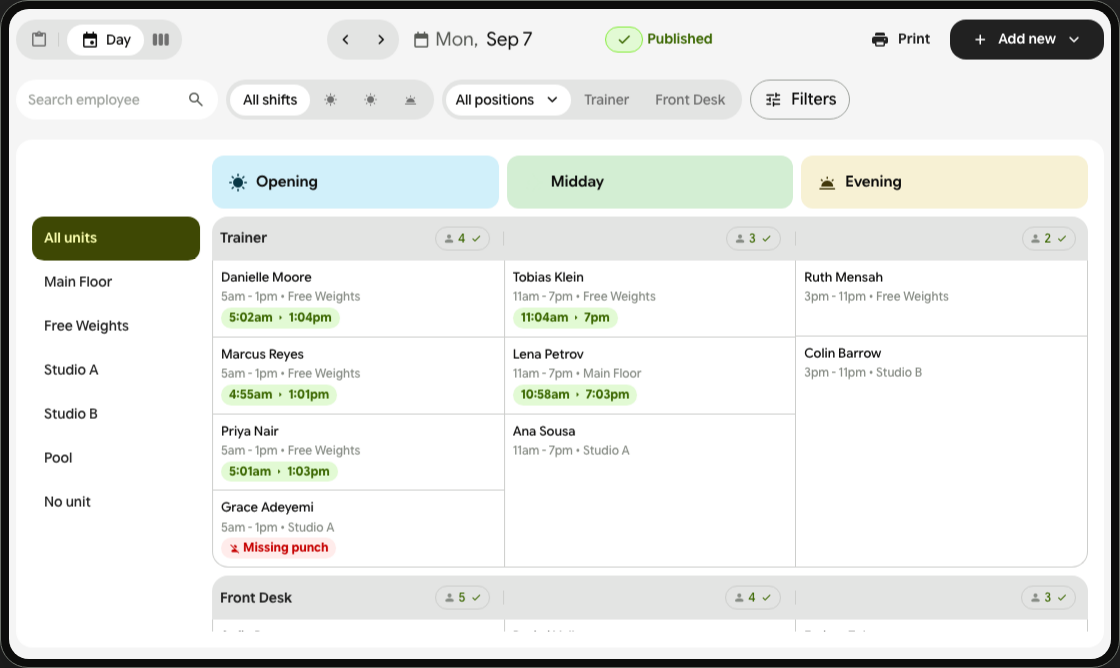 Arca gym scheduling workspace